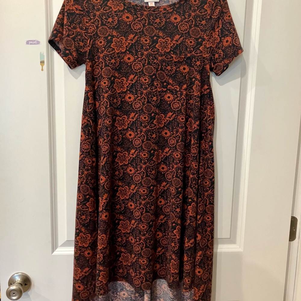 LuLaRoe Black and Orange Floral Midi Dress